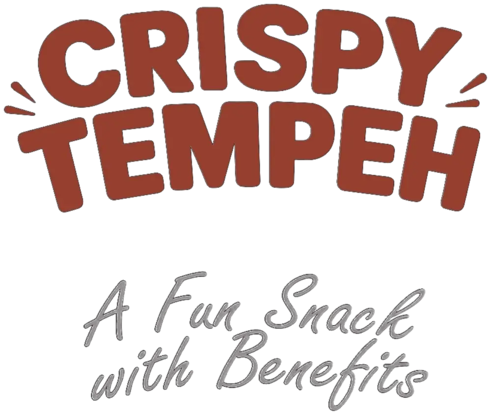 The CRISPY TEMPEH wordmark with the script line A Fun Snack with Benefits beneath it
